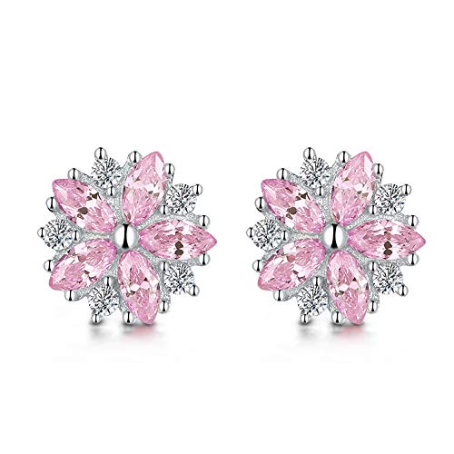 Preisvergleich Produktbild ZJLHN Damen Zirkonia Kristall Manschetten Blume Ohrstecker,Pink-1cm