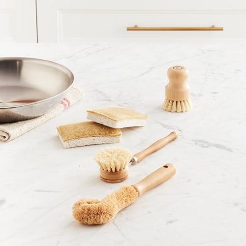 Tieralia Bamboo Dish Brush Gift Set – 5-Piece Kitchen Cleaning Bundle with Bottle Brush, Palm Brush, Scrub Brush & Sponge Pads | Elegant Wood Handles, Scratch-Safe Bristles, Giftable Packaging - Image 3