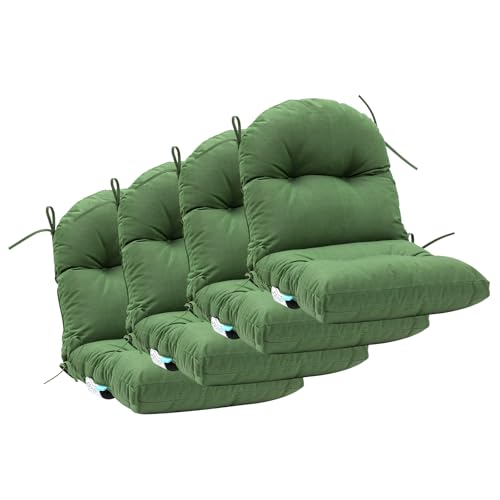 Image of QILLOWAY Tufted Outdoor Chair Cushion Set of 4, Waterproof 43x20x4 Inch Non Slip Replacement Pad for Wicker Lounge Patio Furniture, Dark Green