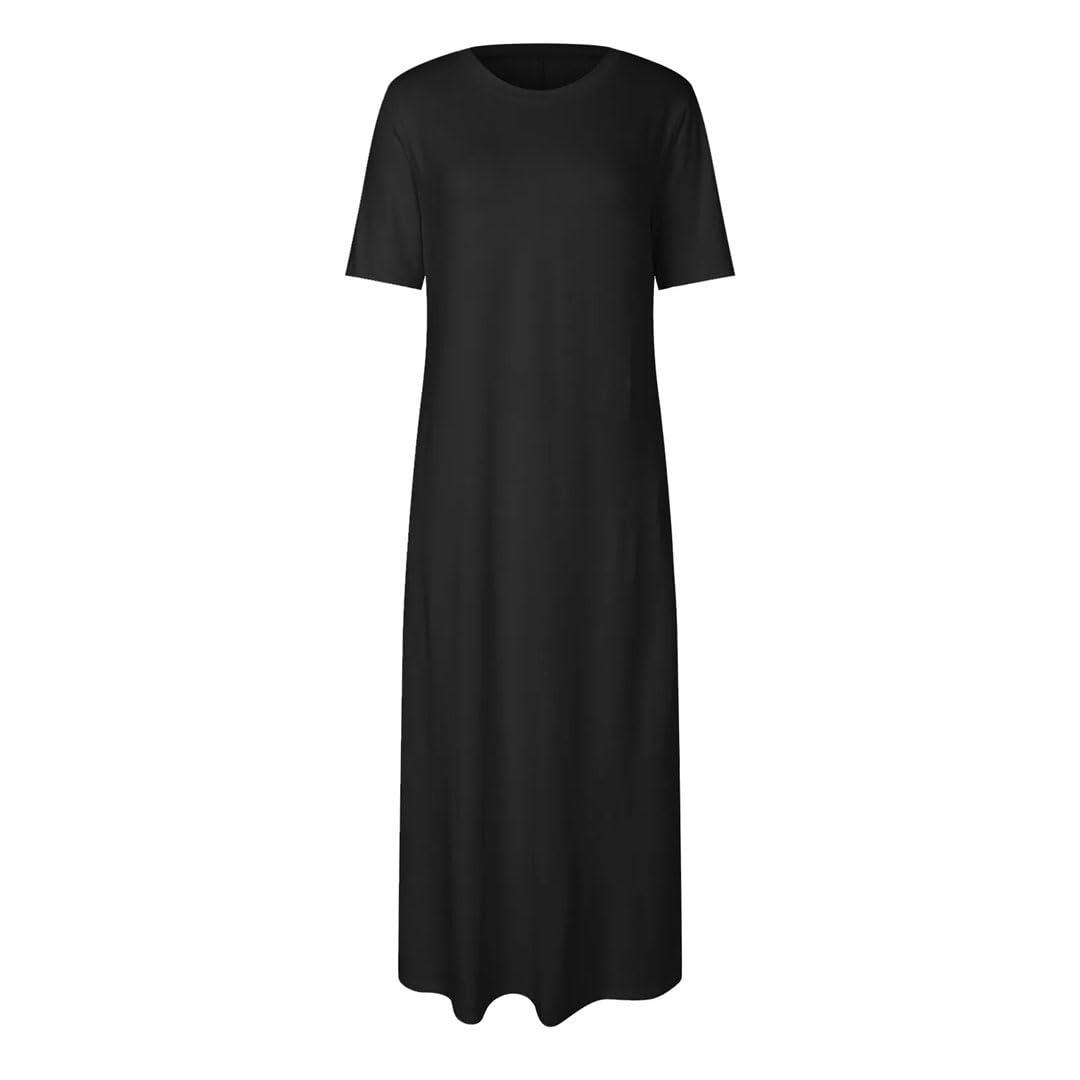 Damska sukienka koszulowa plus size okrągły dekolt sukienka z krótkim rękawem linia swing długa koszulka sukienki z kieszeniami