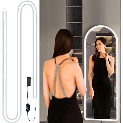 JUNWEN, 10ft Ultra Bright White Vanity Mirror Led Lights, Dimmable Touch Control, Mirror Lights for Long Mirror, Waterproof Cover