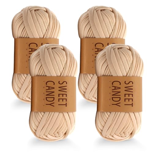 HMCEY 4 Piezas Hilo Tejer Crochet 4 X 100 g,Hilo de Ganchillo,Hilos Poliester Crochet Bolsos,Trapillo para Bolsos,Hilos de Algodón,Trapillo para Cestas,Crochets Yarn Thick,Hiloes para Amigurumi Mantas