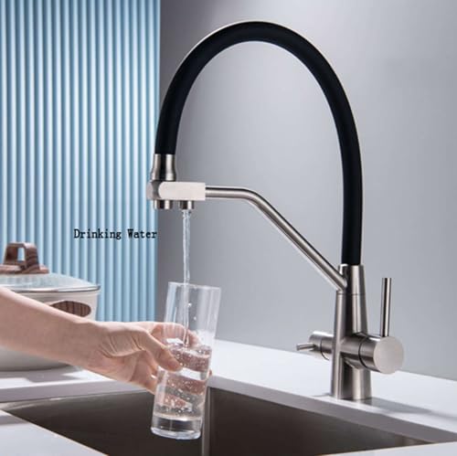 Robinet de cuisine 3 en 1 noir double levier eau potable net - 3