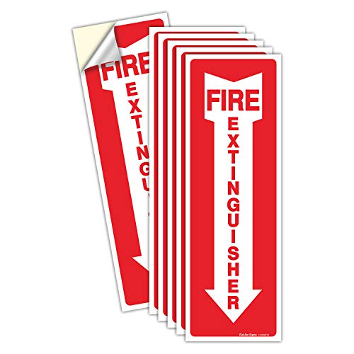 (6 Pack) Fire Extinguisher Sign, Safety Sticker Signs, 4x12 Inches, 6 Mil Vinyl Self Adhesive Durable Decal Stickers, Long Lasting, Weatherproof and UV Protected, Ideal for Home, Office or Boat