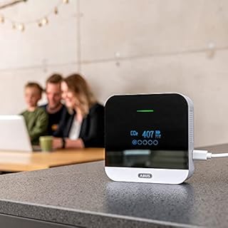 ABUS CO2-Melder - CO2WM110 AirSecure - Messgerät für Luftqualität, Luftfeuchtigkeit und Temperatur im Raum - mit Alarm und CO2-Ampel - 10-Jahres-Sensor