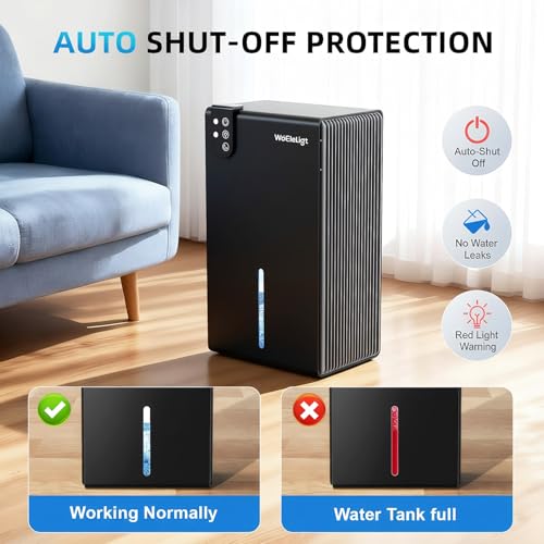 Image of 98 OZ Small Dehumidifier for Home 1000 Sq Ft, Quiet Dehumidifier with Drain Hose, Auto Shut-Off, Sleep Mode, 7-Color Light for Basement, Bedroom, Bathroom, Closet, RV (Pure Black)