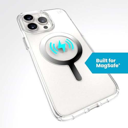 Image of Speck Clear iPhone 15 Pro Max Case - Built for MagSafe, Drop Protection - Scratch Resistant, Anti-Yellowing, 6.7 Inch Phone Case - Presidio Clear /Chrome Finish