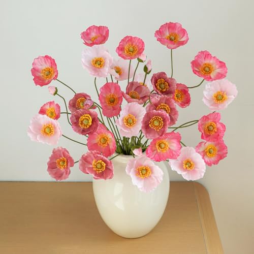 Wenhuidr 12PCS 36Heads Artificial Poppy Flowers with Stems Silk Iceland Poppies Fake Flowers Faux Poppy Bouquet for Wedding Table Office Party Floral Display Home Decor (Pink+Purple)