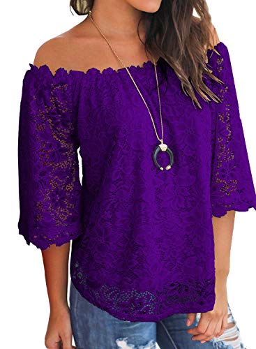 Image of MIHOLL Women's Lace Off Shoulder Tops Casual Loose Blouse Shirts