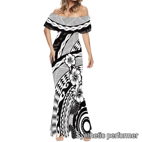 Image of Polynesian Dresses for Women Off Shoulder Maxi Dress Puletasi Samoan Dresses S-7XL