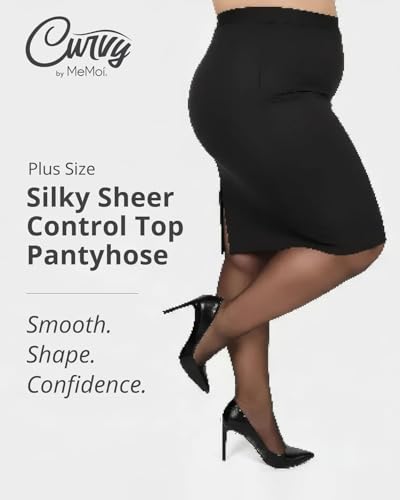 Image of MeMoi Plus Size Curvy Control Top Pantyhose for Women, Comfortable Silky Sheer Pantyhose, Lightweight Womens Stockings