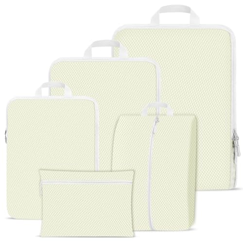 Compression Packing Cubes for Suitcases,Suitcase Organiser Bags,Travel Packing Cubes Compression Set for Backpack,Packing Organisers,Waterproof Travel Organiser Packing Bags (Beige, 5 Pack)
