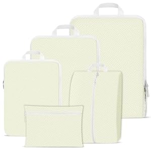 Compression Packing Cubes for Suitcases,Suitcase Organiser Bags,Travel Packing Cubes Compression Set for Backpack,Packing Organisers,Waterproof Travel Organiser Packing Bags (Beige, 5 Pack)