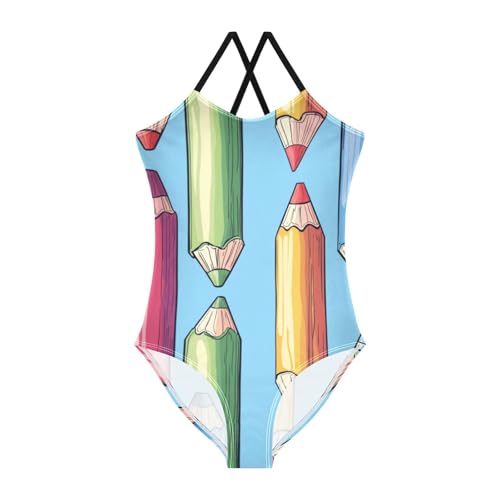 ZZKKO Colored Pencils Girls Swimsuit One Piece Bathing Suit for Baby Girls' Swimwear 3-10T