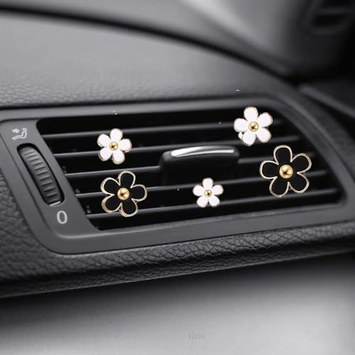 8Pcs Car Air Vent Clips Daisy Flower Air Freshener Clip Cute Flower Air Conditioning Outlet Clip for Car Interior Decorations Charm Inter Decor Accessories (Black+White) - Image 3