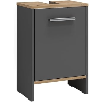 Vicco Karli Vanity Unit, Anthracite/Oak, 38.2 x 57 cm | With the door, suitable for standard siphons and easy installation
