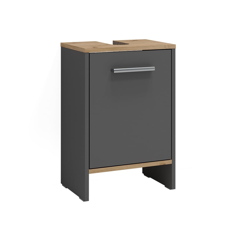 Vicco Mobile sottolavabo per bagno Karli Antracite/Rovere dorato 38.2x57 cm | con la porta, adatto per sifoni standard e facile da montare