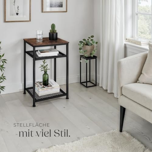 tectake® Beistelltisch Holz und Metall, Couchtisch mit Stauraum auf 3 Ebenen, Tisch Deko Wohnzimmer Möbel, Blumenständer… – Ansicht 8