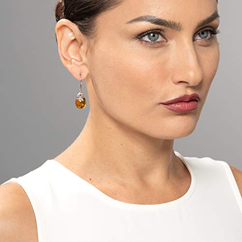 Peora Genuine Baltic Amber Bumble Bee Earrings For Women 925 Sterling Silver, Teardrop Shape, Rich Cognac Color, Lever Backs #TOP2