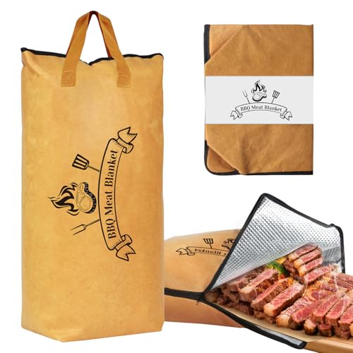 BBQ Blanket for Resting Meat: Insulated Smoker Blanket & Brisket Rest Bag, Reusable Meat Warmer for BBQ Compatible with Traeger & Pit Boss Smokers BBQ Gift for Dad Grillers (Tan)