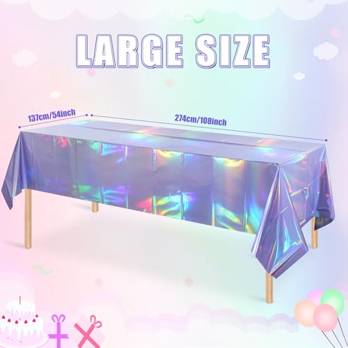 Image of 3 Pack Iridescent Light Purple Tablecloth for Parties, Pastel Purple Holographic Plastic Table Cover, Disposable Laser Purple Table Cloth for Birthday Wedding Baby Shower Party Decorations, 54x108Inch