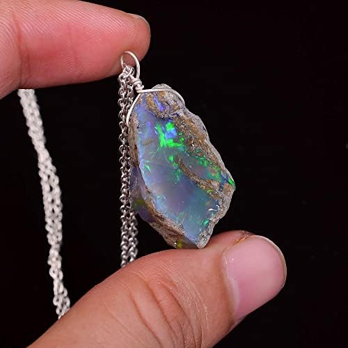 Real Ethiopian Opal Rough Crystals Pendant Necklace Gemstone Natural Raw Crystals Fire Play Energy Healing Crystals