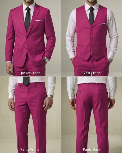 Image of YND Men's 3 Piece Suit with Tie, Solid Color Slim Fit Jacket Vest and Pants