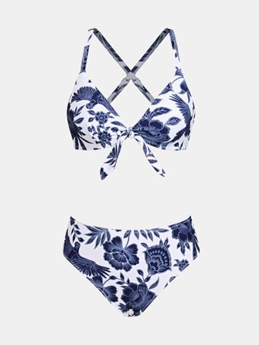 Image of CUPSHE Women's Two Piece Bikini Set Floral Print Knot Bunny Tie | Bunny Tie,Adjustable Straps,Soft Removable Cups,Flattering Bathing Suit For Vacation And Beach