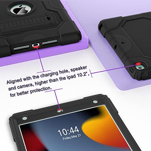 for iPad 9th Generation Case, iPad 8th 7th Generation Case, iPad 10.2 Inch 2021/2020/2019 Case, Heavy Duty Rugged Shockproof Protective Cover with Kickstand Black