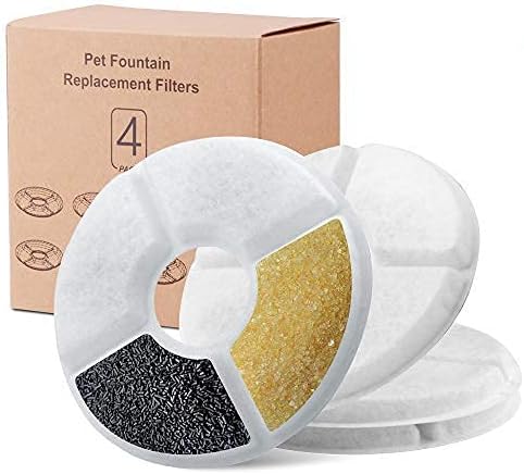 4 Packs Filters for Cat Water Fountains, Pet Fountain Replacement Filters with Resin and Active Carbon for Automatic Flower Water Dispenser Drinking Fountain