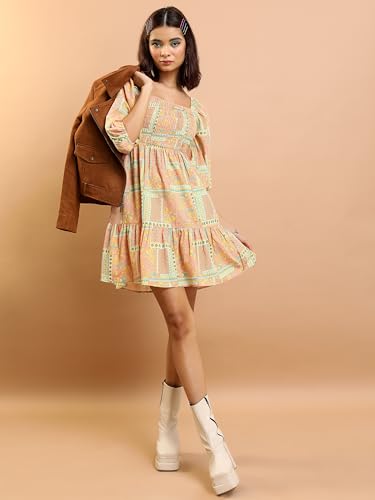 Image of Tokyo Talkies Women's Short Sleeves Square Neck Printed Dresses | Stylish Dresses | Casual Dresses