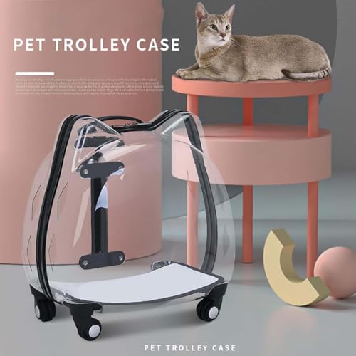 Trolley per animali domestici – Zaino trasparente con ruote girevoli, completamente traspirante, design rigido per gatti e cani di piccola taglia, ideale per i viaggi