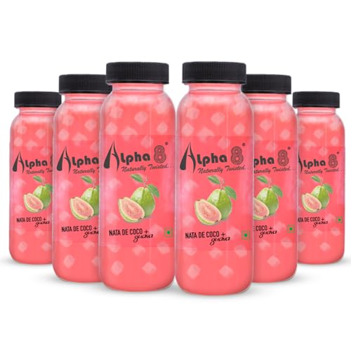 Image of ALPHA 8 Juice with NATA De Coco Coconut Cubes Natural Energizer & Immunity Booster Healthy Juice High Fiber Real Natural Taste (Guava) Pack of 6pcs