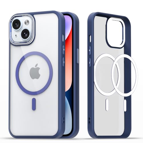 Image of Pikkme Back Cover for iPhone 14 | Shockproof | Mag-Safe Compatible | Hard Transparent Back | Premium Raised Camera Protection | Bumper Case (Blue Mag-Safe)