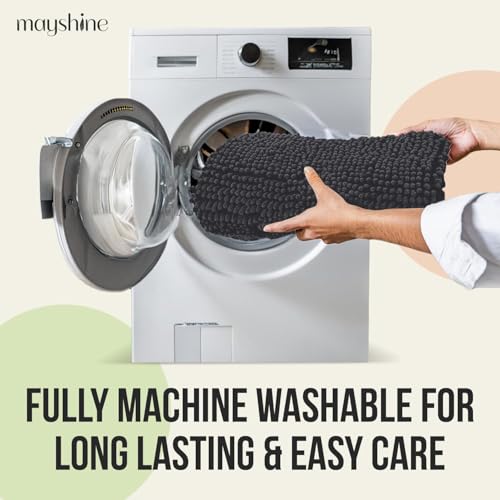 Image of Standard 3pc Set Chenille Bath Mats, Includes 21 inchx24 inch U-Shaped Contour Toilet Rug, 21 inchx34 inch Inches Bathmat and 1 Toilet Lid Cover, Plush Absorbent Bath Mats Quick Dry, Charcoal Gray