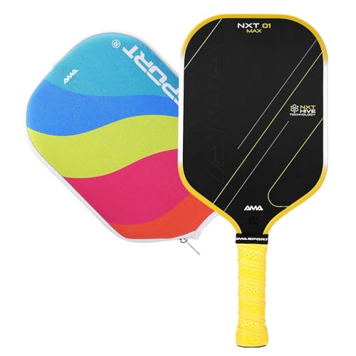 AMA SPORT Carbon Fiber Pickleball Paddles USAPA Approved 16mm Pickleball Paddle Friction Textured Surface Thermoformed Pickleball Racket with Propulsion PP Honeycomb Core (NXT 01 MAX-Yellow)