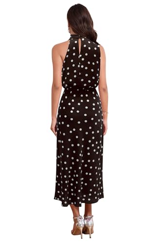 Image of Women's Satin Maxi Dress Summer Formal Wedding Guest Cocktail Dress | Mock Neck Sleeveless,Elegant Silk Midi Long Dress,High Neck,Halter,Aline,Bridesmaid,Bridal Shower Guest,Garden Party,Dinner