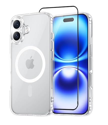 Image of ShieldTech Back Cover Case + Tempered Glass for Apple iPhone 16 Plus | Mag-Safe Compatible | Transparent Mobile Phone Back Cover Case for i Phone 16 Plus | i Phone 16Plus TPU Transparent Case Cover