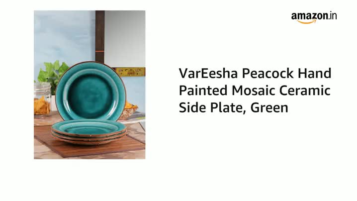 VarEesha Hand-Made Peacock Green Hand Painted Ceramic Side Plates
