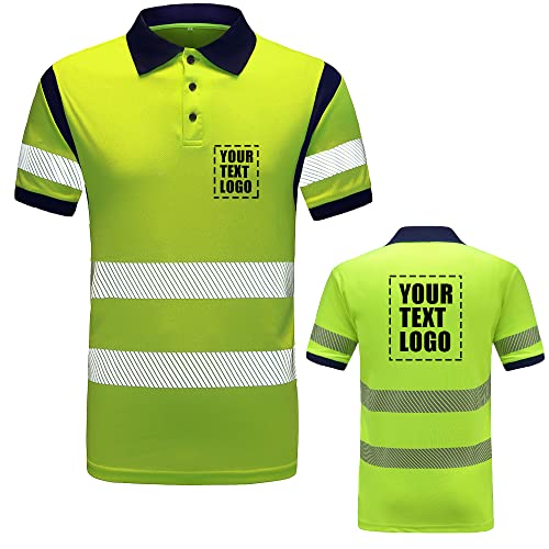 Personalisierbares bedrucktes Logo Warnschutz Polo-T-Shirt, Warnschutz, reflektierend, Sicherheits-Arbeitspolo-T-Shirt, Logo (Gelb, XL)