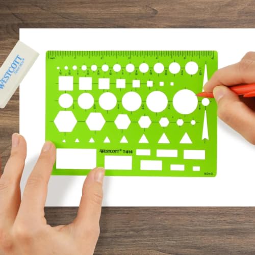 Image of Westcott T-816 All-Purpose Technical Drawing Template, 12 Count | Plastic Shape Template Tool, Green, 4.5 inch x 6.25 inch