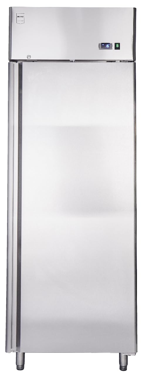 METRO Professional Frigorifero GRE2700, acciaio inox, 3 ripiani regolabili, sbrinamento automatico, refrigerazione ventilata, 455 l, 220 W, con serratura, argento