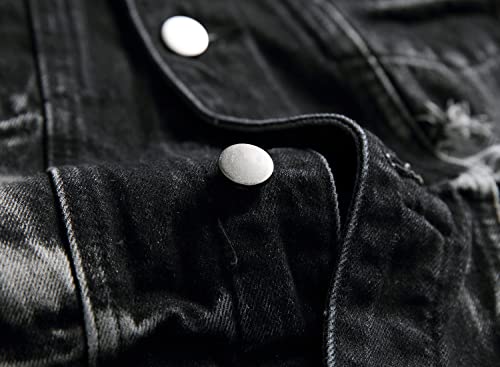 Image of Mens Denim Jacket Ripped Slim Jean Jacket Coat for Men