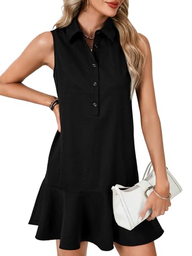 Image of Vrtige Women's Sleeveless Polo Dress Button Front Ruffle Hem Casual Golf Tennis Summer Mini Dresses
