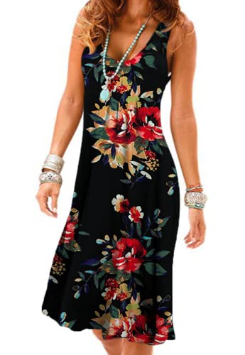 Image of Camisunny Women Casual Loose Tank Dresses Sleeveless Beach Vacation Dress Swing Pleated U Neck Fashion Soft