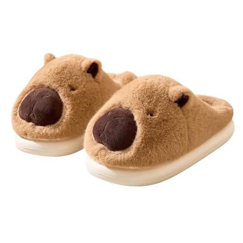 Animal Slippers for Women, Cute Adult House Slipper with Dog Shark Sheep Capybara, Fluffy Winter Cartoon Home Shoes with Memory Foam, Fuzzy Plush Bedroom Slides, Warm Soft PVC Sole