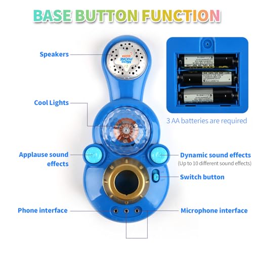 Microphone et support enfants double bleu pour chanter en duo - 3