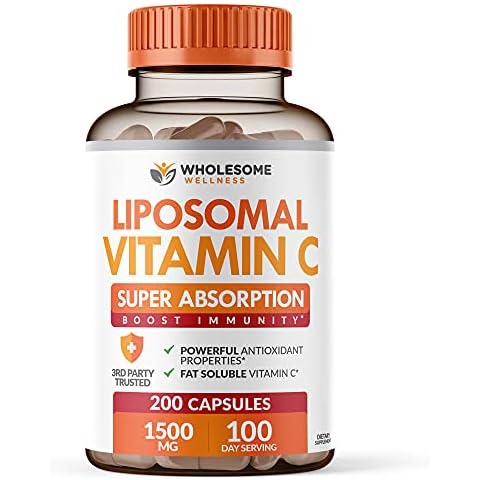 Liposomal Vitamin C Capsules (200 Pills 1500mg Buffered) High Absorption VIT C, Immune System & Collagen Booster, High Dose Fat Soluble Immunity Support Ascorbic Acid Supplement, Natural Vegan Cover