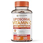 Liposomal Vitamin C - 200 Capsules 1500mg - Natural High Absorption Ascorbic Acid - Supports Immune System and Collagen Booster - Powerful Antioxidant High Dose Fat Soluble Supplement - Lypo Spheric