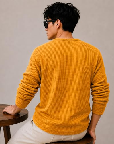 Image of AUSK Men's Textured Henley T-Shirt || Full Sleeve Ribbed Knit Button Neck T Shirt for Men || Regular Fit Casual Wear Tee || Smart Casual Tshirt for Mens